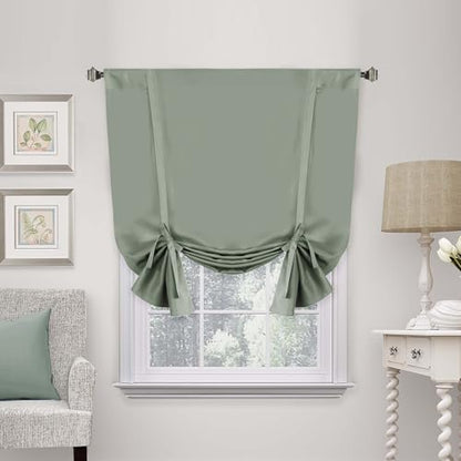 H.VERSAILTEX Blackout Tie Up Curtain Thermal Insulated Window Shade Light Blocking Balloon Roman Shade Bathroom Adjustable Rod Pocket Panel for Small Window,42" Wide by 63" Long,Cyan - color: Cyan