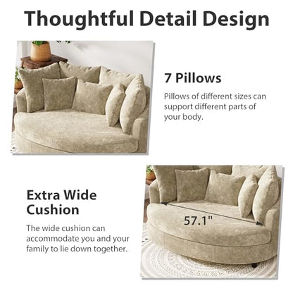 Chifee & Vingol 70 Inches Oversized Accent Barrel Chair Extra Large Chenille Accent Chair Extra Wide Armchair with 7 Pillows for Living Room,Bedroom,Home Theater - Oversized Wheat - color: 70"- Wheat
