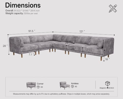 Cloud Sectional Couches for Living Room,Modular Sectional Sofa,Grey | L-Shaped Extra Deep 6 Seater,Mid Century Modern Oversized Sectional Couches With Solid Wood Leg,Large Sofa for Big Space - color: Grey, size: 6 Seats L-Shaped Sofa