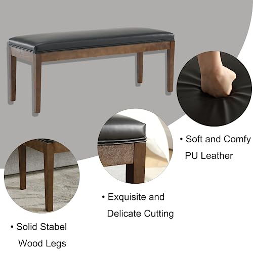 PU Leather Dining Bench Upholstered Entryway Bench Farmhouse Shoe Bench Seat Ottoman for Hallway Living Room Bedroom End of Bed Dining Room Kitchen, 45.5" Long, Black - color: Pu Leather, Black