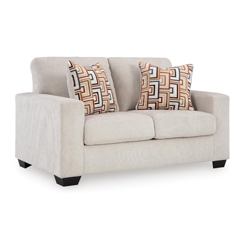 Signature Design by Ashley Aviemore Chenille Loveseat Sofa - Stone Beige | Stone beige loveseat, Textured polyester chenille, Sag-resistant platform foundation, 62 in profile, No assembly required - color: Stone, style: Loveseat