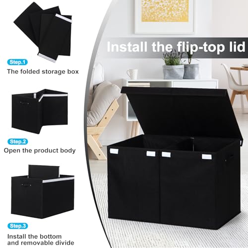 Large Toy Box Chest Storage with Flip-Top Lid, Kids Toy Storage Bin Boxes | Toy Chest with with Removable Divider for Kids, Boys, Girls, Nursery, Living Room, Bedroom, 26"x17" x17" (Linen Black) - color: Extra Large Black