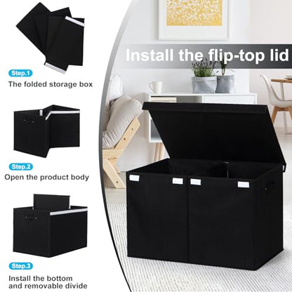 Large Toy Box Chest Storage with Flip-Top Lid, Kids Toy Storage Bin Boxes | Toy Chest with with Removable Divider for Kids, Boys, Girls, Nursery, Living Room, Bedroom, 26"x17" x17" (Linen Black) - color: Extra Large Black