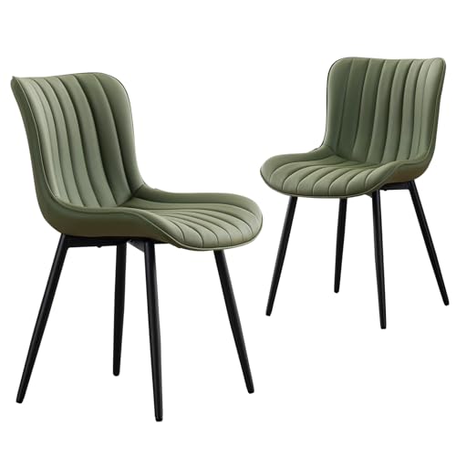 YOUNUOKE Dining Chairs Set of 2 Mid-Century Modern Kitchen Chair Green | Faux leather upholstered with Back, fits dining living waiting room guest reception. Waterproof easy to clean assemble, 300lb - color: Olive Green