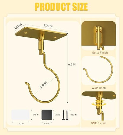 Banana Hook, Metal Banana Hanger Under Cabinet, Gold, 1 Pcs | 2 Mount Options, 360° Rotatable, Magnetic Foldable, Compact Size, Suits for Fruits, Cups, Mugs, Utensils, Oven Mitts, Towels - color: Gold