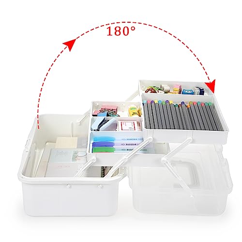 BTSKY 3-Layer Plastic Dividing Storage Box Craft Organizer and Storage | Portable Handled Art Supply Organizer with Adjustable Spacers Multipurpose Home Utility Box for Medicine Sewing(Beige White) - color: Beige White
