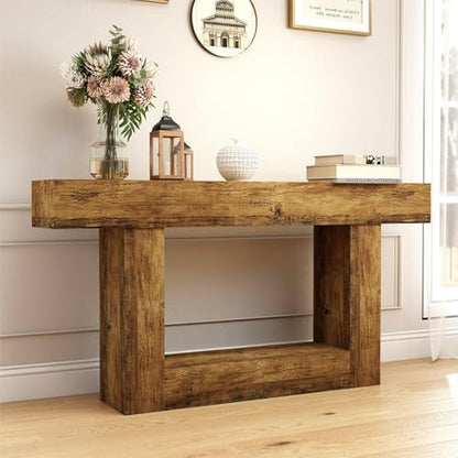 Spaco 63'' Long Console Table,2 Tier Farmhouse Entryway Table Sofa Table with Storage,Wood Behind Couch Table for Living Room, Hallway,Foyer - color: Rustic Brown (63'')