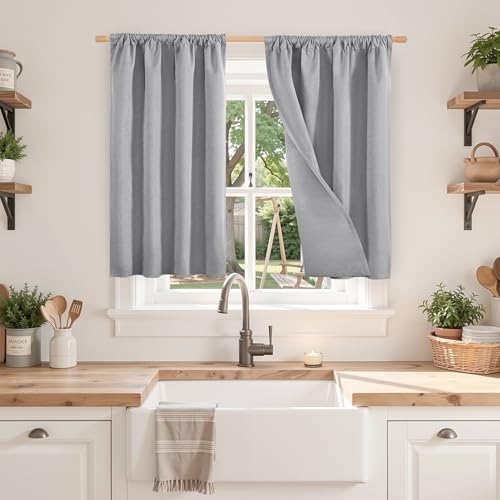 BGment Grey Linen Blackout Curtains 36 Inch Length, Room Darkening Drapes Black Out Rod Pocket for Bedroom Small Window Privacy, 2 Panels, Each 30 Inch Wide - color: Grey, size: 30"W x 36"L (Pack of 2)