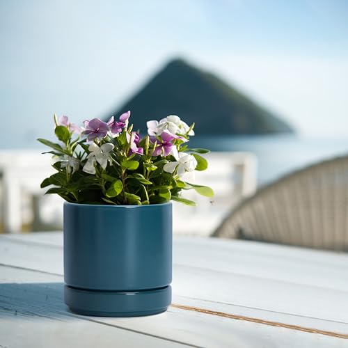 D'vine Dev 2-Pack Ceramic Pots with Saucers, Teal, 4.7 in, 94-V-B-9 | Modern Cylinder Design, Glazed Ceramic, Drainage Hole & Saucer Included, High Temperature Fired, Elegant Home Accent - color: Teal, size: 4.7 Inch