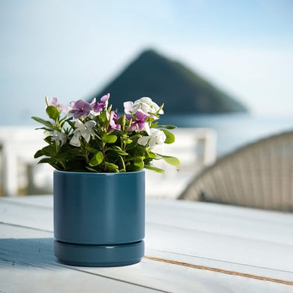 D'vine Dev 2-Pack Ceramic Pots with Saucers, Teal, 4.7 in, 94-V-B-9 | Modern Cylinder Design, Glazed Ceramic, Drainage Hole & Saucer Included, High Temperature Fired, Elegant Home Accent - color: Teal, size: 4.7 Inch