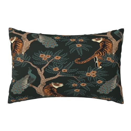 Tiger and Peacock Throw Pillow Case Rectangle Decorative Lumbar Pillow Cover for Home Decor Sofa Living Room Couch Bed Car Cushion Cover 12"X 20" - color: Tiger and Peacock, size: 20" x 12" (Pack of 1)