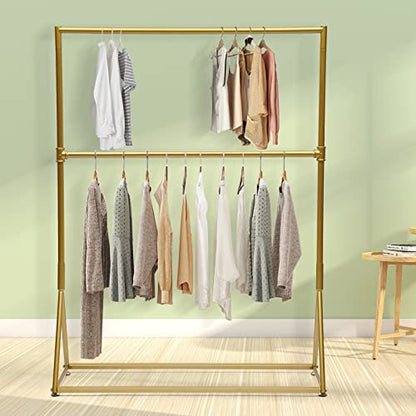 Heavy Duty Clothes Rack,Gold Garment Rack,Clothes Rack with Double Hanging Rod for Bedroom, Hall, Clothes Store and Boutique