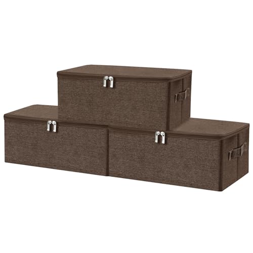 ANMINY Fabric Storage Bins with Zipper Lids, 15"x10"x6", Coffee, 3 PCS | 15.6Qt Cotton Linen Storage Box, PP Board Frame, Washable Collapsible, with Handles & 3-side Open Lid, Stackable, Small - color: Coffee, size: Small (Pack of 3)