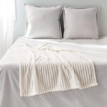 MIULEE Super Soft Throw Blanket with Stripe Pattern for Lightweight Fleece Warm Plush Cozy Bed Blanket 30"x40", Cream White - color: Cream White, size: 30"x40"