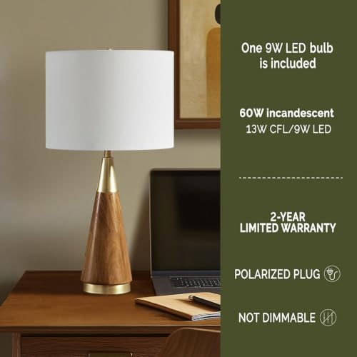 INK+IVY Chrislie Gold White Mid Century Modern Table Lamp , Contemporary Metal Wood Table Lamps for Bedrooms , 13.5"W X 13.5"D X 26"H , Gold / Brown