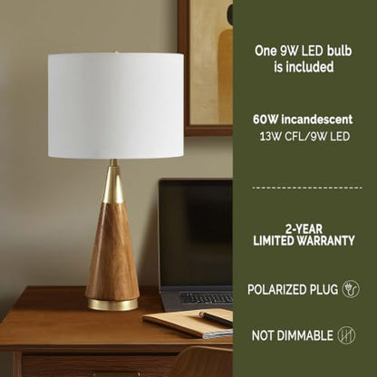 INK+IVY Chrislie Gold White Mid Century Modern Table Lamp , Contemporary Metal Wood Table Lamps for Bedrooms , 13.5"W X 13.5"D X 26"H , Gold / Brown