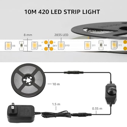 Lepro LED Strip Light, 32.8Ft Dimmable Vanity Lights, 6000K Super Bright LED Tape Lights, 600 LEDs SMD 2835, Strong 3M Adhesive, Suitable for Home, Kitchen, Under Cabinet, Bedroom, Daylight White - size: 32.8 ft