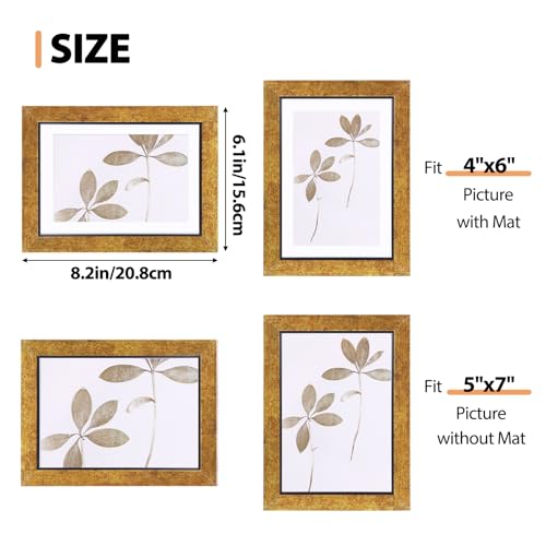 Fixwal 5x7 Picture Frame Set of 5 with Tempered Glass, Brown | Premium PS Product, Farmhouse-Style, Durability And Longevity, Wall or Tabletop Decor - color: B-Antique Brass Finish, size: 5x7