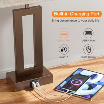 Seealle Bedroom Lamps for Night Stands - Touch Control, 3 Way Dimmable, USB C+A Charging, LED Bulbs, Easy Assembly(Yellow&Coffee) - color: R. Yellow&Coffee, size: Medium(19.6in)