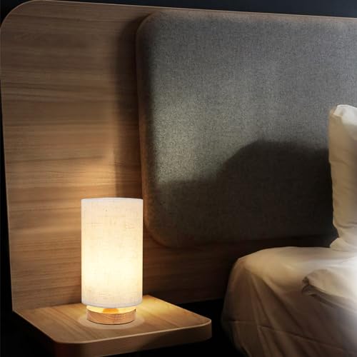 Small Bedside Table Lamp for Bedroom set of 2,Minimalist Wood Base & Round Fabric Shade,Mini Cute Cozy Warm Nightstand Boho Lamp set, Study Desk Night Stand Light for Room, Dorm,Nursery,Living Room - size: Round - Set of 2