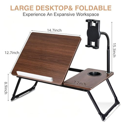 wishacc Lap Desk for Bed, Foldable Laptop Bed Tray Table with Independent Adjustable Tablet & Phone Stand, Portable Work from Couch Desk Tray with Mouse Area, Computer Laptop Holder for Recliner Sofa - size: Medium