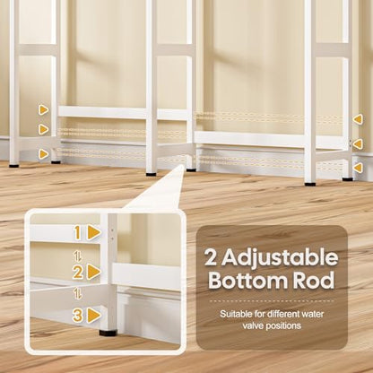 Cozivolife Over The Washer Dryer Storage Shelf: Bamboo 5 Tiers (White) | Laundry Room Drying Rack with Adjustable Shelves and 4 Hooks - Space Saver Organizer for Hanging Clothes and Towels - color: White