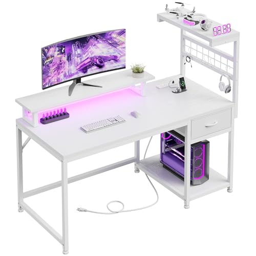 EnHomee 40 Inch White Desk with Drawer & Storage Shelves for Bedroom & Dorm | Drawer, Storage Shelves & PC Stand; Store Gaming Supplies and Tower Case for Tidy Study and Gaming Workspace, White - color: White, size: 40" W