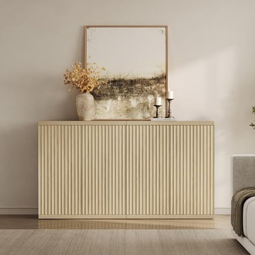 SICOTAS Buffet Cabinet with Storage Sideboard Cabinet with Doors & Shelves | Accent Sideboard Modern Credenza Fluted Storage Cabinet Mid Century Media Console for Living Room Kitchen Dining Hallway - color: Coastal Oak, size: 2 Pieces