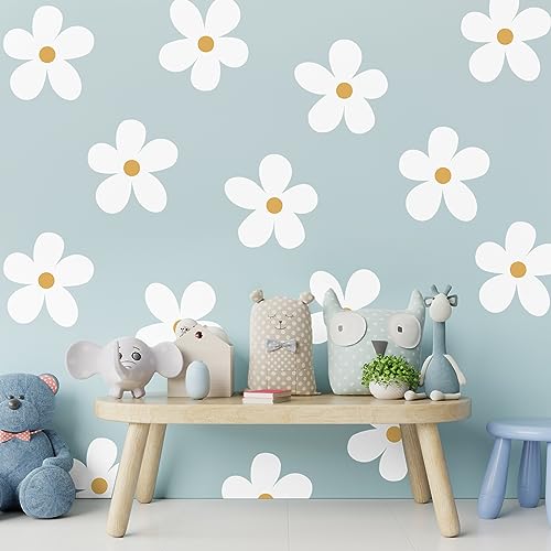 TaoBary 12 Sheet Daisy Wall Sticker Decal for Room Decor Flower Wall Decal | Big Flower Wall Sticker, Large Floral Decal, Daisy Bedroom Decor, White, Removable Peel and Stick, Nursery Home Wall Decor - color: White, Yellow, style: Charming Style