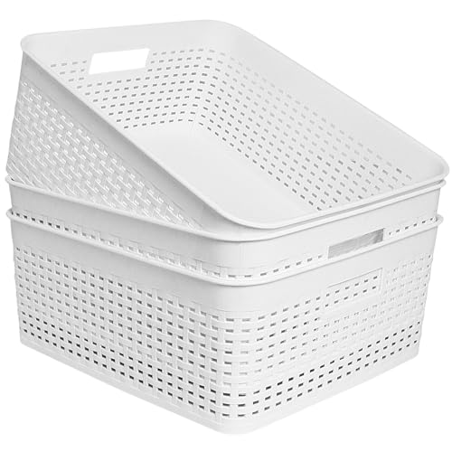 Soddeph Plastic Storage Baskets for Cabinets, Household Pantry Organization with Handle,Organizer Bins for Room,Bathrooms,Under-Sink,Kitchen (White, L-3PACK) - color: White, size: L-3PACK