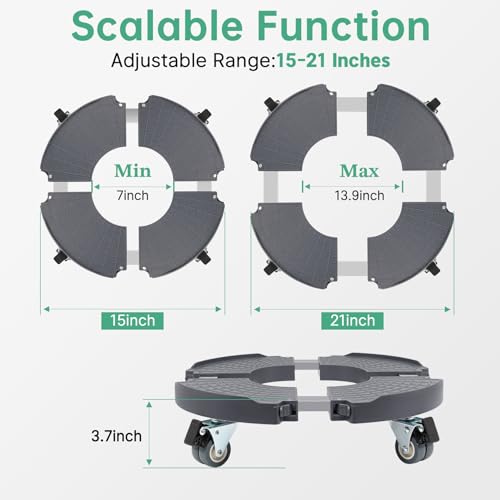 W B D WEIBIDA 2 Pack Round Dolly with Wheels Heavy Duty 440 Lbs Capacity, Rolling Plant Stand Adjustable Roller Base for Large Pots, Barrel, Drum, Cart with Casters - color: Gray