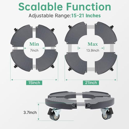 W B D WEIBIDA 2 Pack Round Dolly with Wheels Heavy Duty 440 Lbs Capacity, Rolling Plant Stand Adjustable Roller Base for Large Pots, Barrel, Drum, Cart with Casters - color: Gray