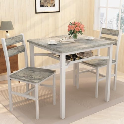 Hooseng 3 Piece Dining Table Set for 2, Small Wooden Kitchen Table with Storage, Farmhouse Square Dinette Set for Dining Room, Breakfast Nook, Apartment, Small Space - color: Grey