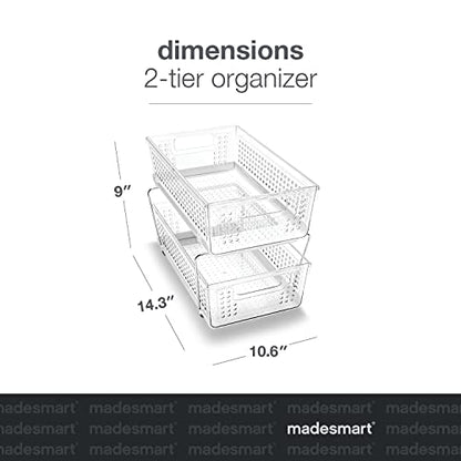 madesmart Premium Two Tier Organizer, Clear | pull out bins, adjustable dividers, tiered access, cleaning supplies, under sink use, pantry bottles, woman owned - color: Clear, size: 1-Pack