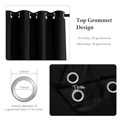 RYB HOME Extra Wide Blackout Curtains for Sliding Glass Door/Patio | Privacy Drape for Bedroom/Large Window, Room Divider Curtain, Shared Office Partition Screen, W100 x L84, Black, 1 Panel - color: Black, size: 100"W x 84"L (Pack of 1)