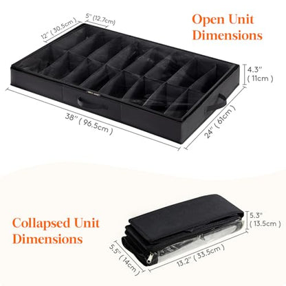 Lifewit Under Bed Shoe Storage Organizer 2 Pack(16 Shoes Cells), 4.3 Inches Profile Fabric Shoes Container Box with Clear Cover, Foldable Storage Bag with 2 Handles, Fits 16 to 32 Pairs - style: 16 Shoes Cells