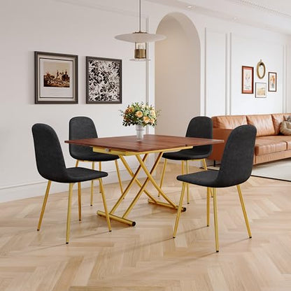 Adjustable Height Coffee Table, Folding Dining Table, Walnut&Gold | Convertible lift top table for use as a coffee table, dining table, home office desk or vanity - color: Walnut & Gold Legs