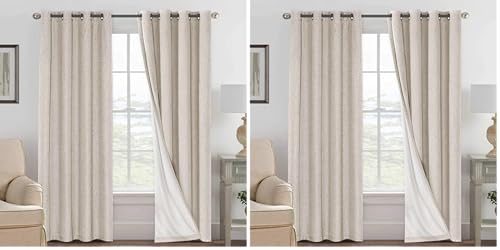 H.VERSAILTEX Blackout Curtains, Linen Curtains 108 inches Long 100% Black Out Curtains for Bedroom Windows, Textured Linen Look Draperies Grommet with White Liner, 2 Panels, Natural (Pack of 2) - color: Natural, size: 52"W x 108"L (Pack of 4)