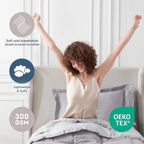 Nestl 5 Piece Twin Comforter Set – Grey Lavender Reversible Bed in a Bag – Complete Twin Size Bedding Set with Sheets, Pillowcase and Sham - color: Grey Lavender, size: Twin