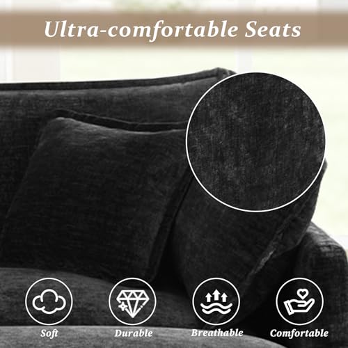 Comfy Chenille Modular Single Sofa with Ottoman, 1Seat+1Ottoman,Black | Randomly Assemble Modular Sofa Sets, Modern Recliner Deep Seat Sofa Set for Living Room,Office - color: Black, size: 1S+1O