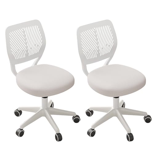 JPBSTO Armless Desk Chair, Height Adjustable Swivel Office Rolling Task Chairs with Soft Mesh Padded Cushion, Ergonomic Small Study Computer Chair for Girls Boys Teens (White, 2PCS) - color: White 2pcs