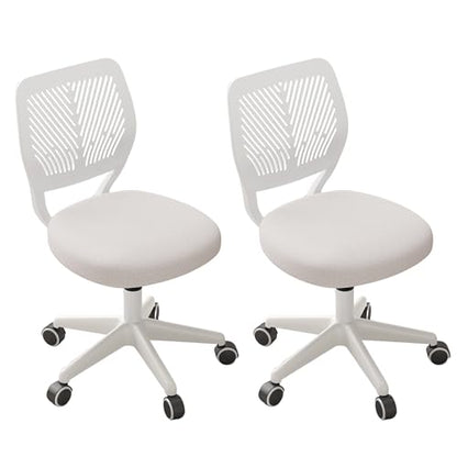 JPBSTO Armless Desk Chair, Height Adjustable Swivel Office Rolling Task Chairs with Soft Mesh Padded Cushion, Ergonomic Small Study Computer Chair for Girls Boys Teens (White, 2PCS) - color: White 2pcs