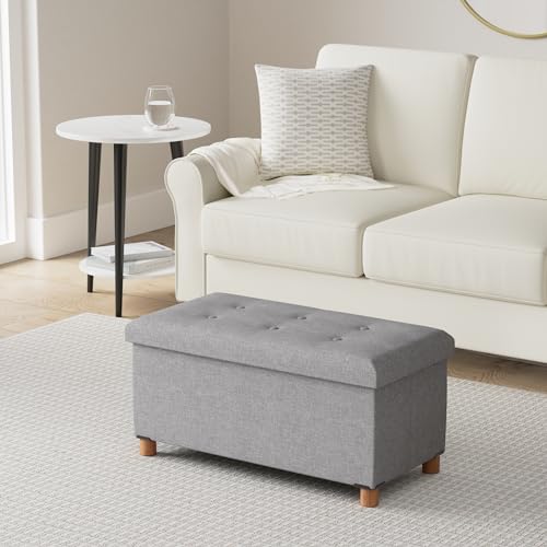 PINPLUS Ottoman with Storage Coffee Table, Grey Footrest-Stool Linen Chest with Tray, Large Storage Bench Foot Rest Ottoman for Bedroom End of Bed, Living Room, Hallway, 30"x 15"x 15" - color: Grey