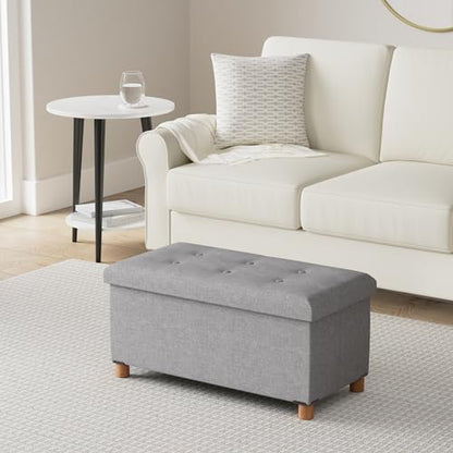 PINPLUS Ottoman with Storage Coffee Table, Grey Footrest-Stool Linen Chest with Tray, Large Storage Bench Foot Rest Ottoman for Bedroom End of Bed, Living Room, Hallway, 30"x 15"x 15" - color: Grey