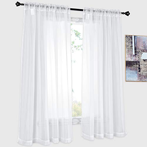 White Sheer Voile Rod Pocket Curtain Panels for Bedroom, Kitchen and Small Windows (52 x 54 inches Long, Set of 2) - color: White, size: 52"W x 54"L (Pack of 2)