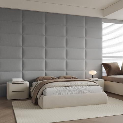 Minimalist Gray Removable Linen Headboard 24x12 Inch 6-Panel Kit - Lightweight Linen Panels for Queen Beds, Renters-Friendly Design - color: Linen -Grey