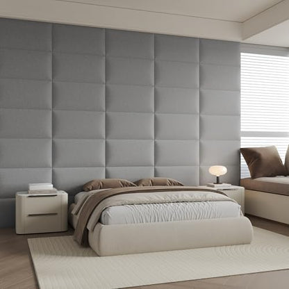 Minimalist Gray Removable Linen Headboard 24x12 Inch 6-Panel Kit - Lightweight Linen Panels for Queen Beds, Renters-Friendly Design - color: Linen -Grey