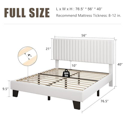 Einhomn Full Size Bed Frame with Headboard, Upholstered Velvet Platform Bedframe with Solid Wooden Slats, Noise-Free, No Box Spring Needed, Easy Assembly, White - color: White, size: Full