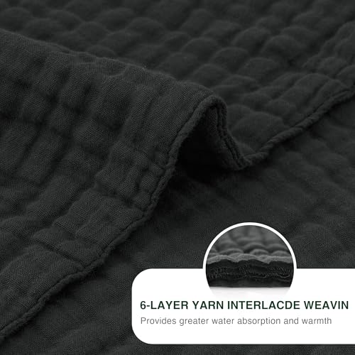 Love's cabin 100% Cotton Muslin Blanket, 6 Layer Lightweight Breathable Gauze Queen Size Blanket 90 x 90 Inches, Soft All Season Blanket for Bed, Black - color: Black, size: Queen(90"x90")