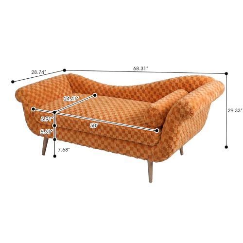ERYE Upholstered Left Facing Chaise Lounge Chair W/Scroll Arms and Wood Legs, Elegant Chaise Lounge Square Pattern Accent Recliner Lounger Sofa for Living Room Bedroom - color: Orange Faux Fur/L